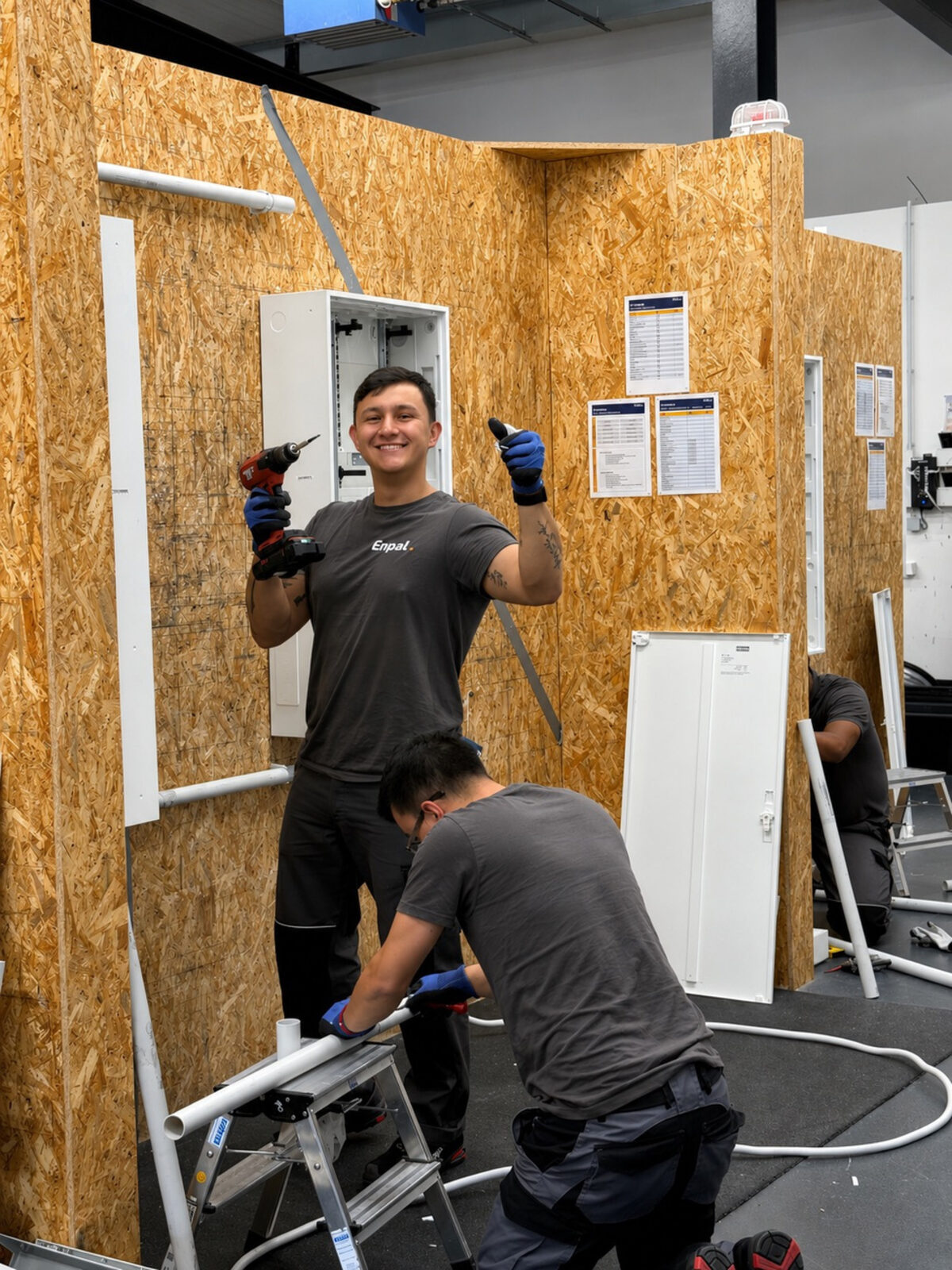 Elektriker bei der praktischen Ausbildung im Betrieb